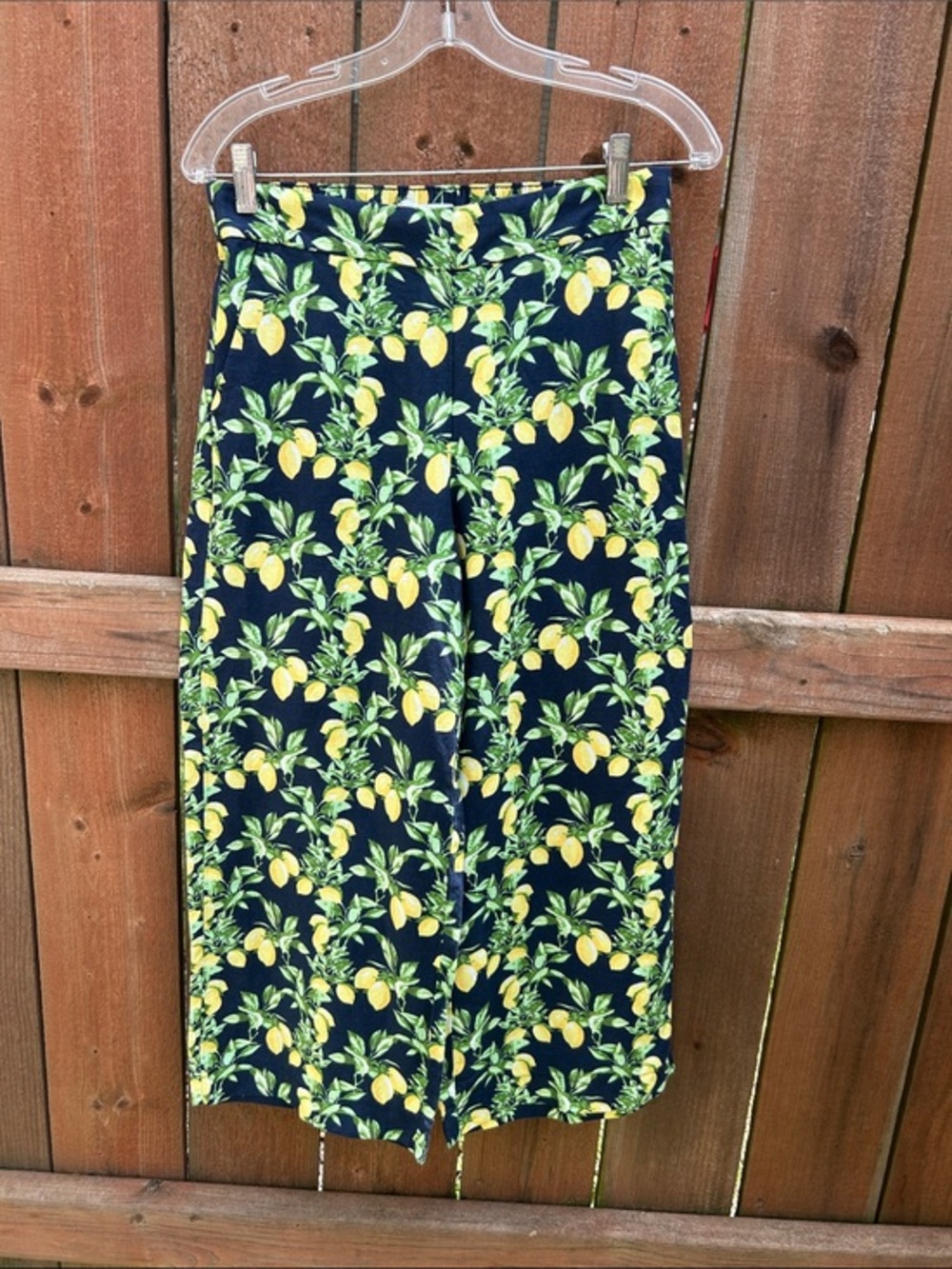 Talbots Lemon Crop Length Linen Navy Yellow Pants Size XSPetite NWT